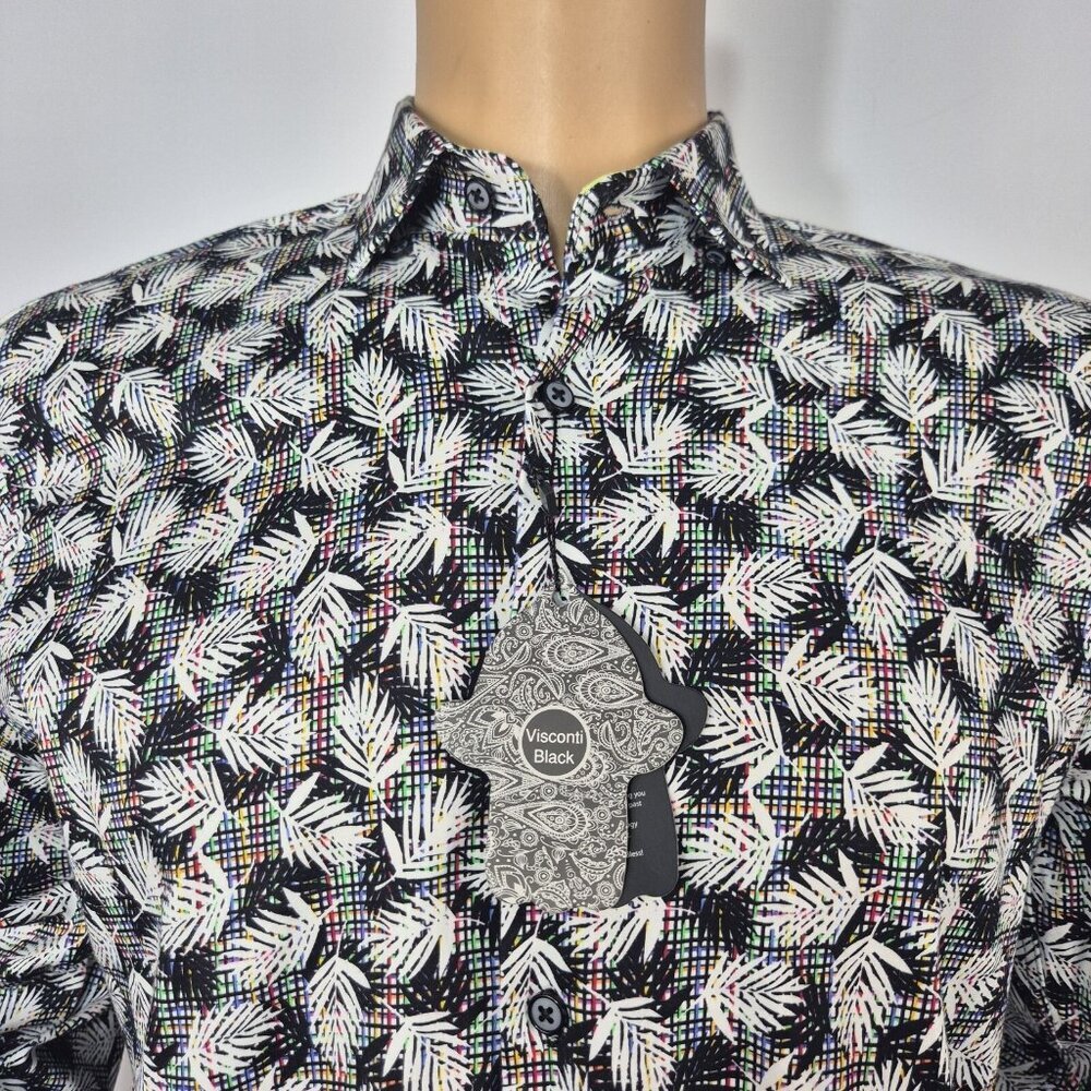 Luchiano Visconti Black Men Shirt  Size S Button up Long Sleeve Black White  (01